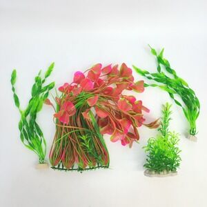 Artificial Aquarium Plants Set  4 Psc Pink Green Fish Tank Decorations Weighted